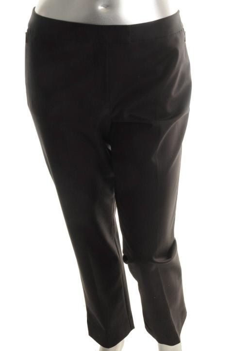 Anne Klein New Black Flat Front Zip Front Pockets Slim Dress Pants 16 
