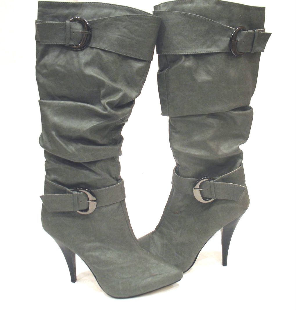 Anne Michelle Knee High Boots Size 8 Grey Stiletto New