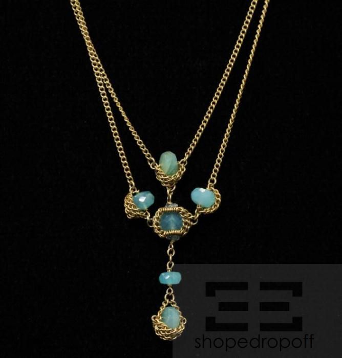Anthony Nak 18K Gold Chrysoprase Green Stone Necklace