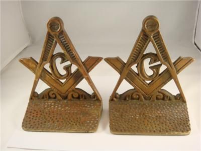 vintage masonic freemason bookends brass estate wow