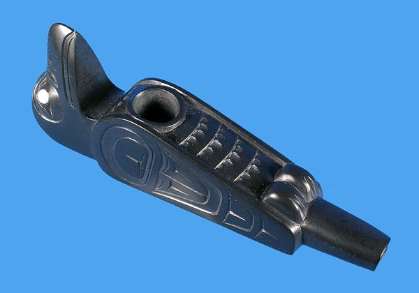 Fine Haida Argillite Raven Pipe Northwest Coast Art