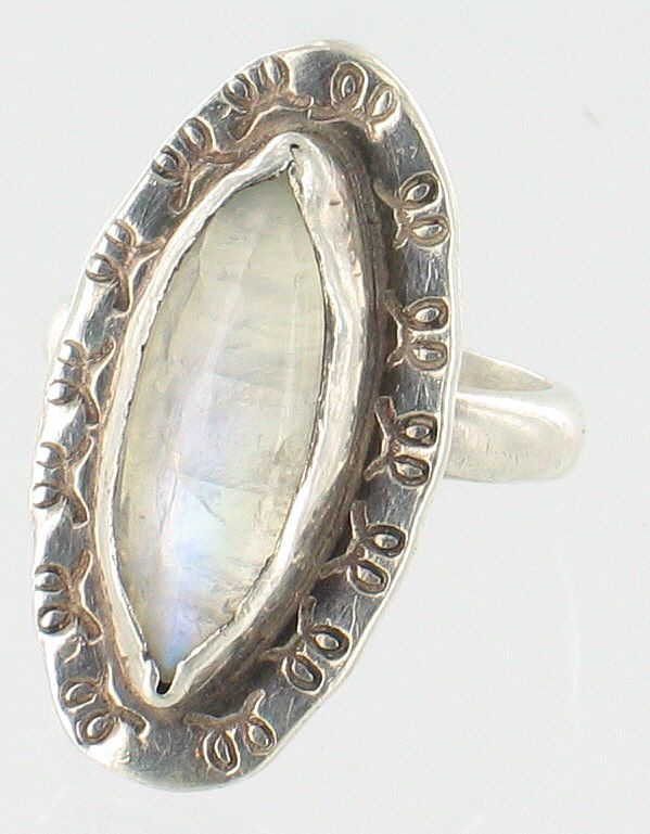 Vintage Sterling Rainbow Moonstone Gorgeous Ring Sz 8