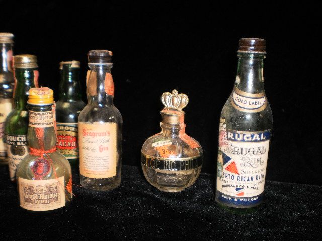   of 9 1940 50s Empty Mini Bottles Burgal Rum Grand Marnier Arrow