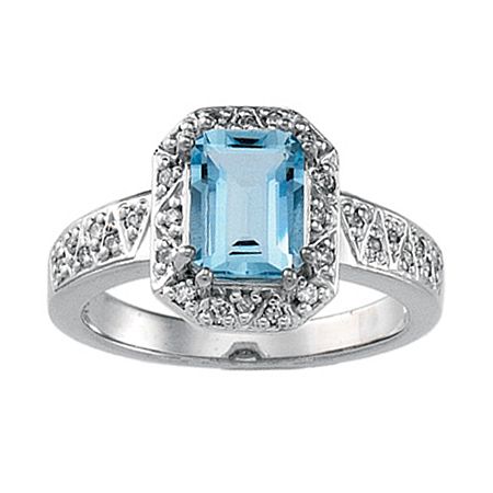 14k White Gold Genuine Aquamarine and Diamond Ring Size 4 5