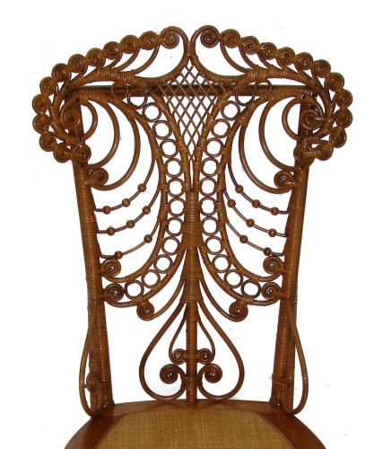 Antique Fancy Victorian Wicker Chair Natural Finish