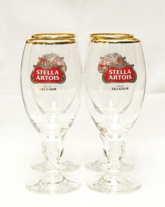 STELLA ARTOIS Chalice Glasses(4). Complete 9 Step Pouring Ritual ANNO 