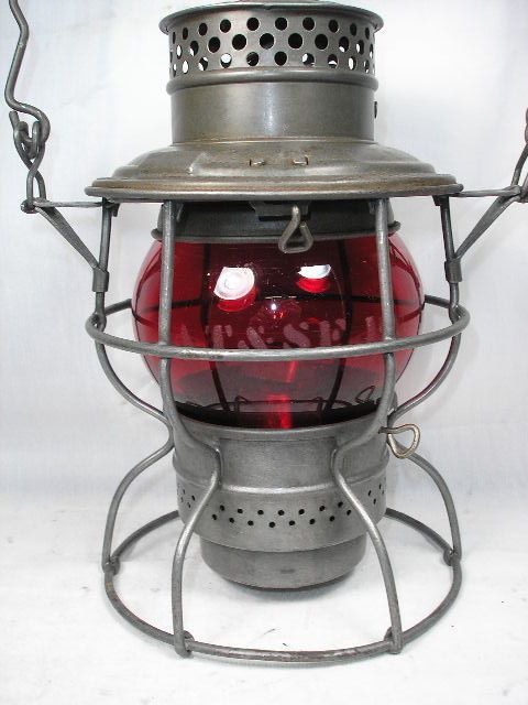 Atchison Topeka Santa Fe Railway Lantern w Ruby Red Etched Globe