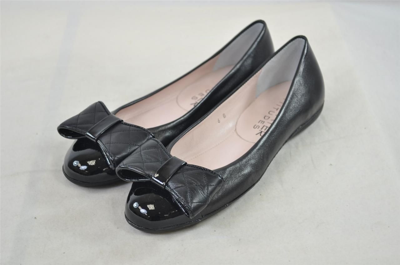 Paul Mayer Attitudes Bo Black Patent Leather Peep Toe Flat with Bow 