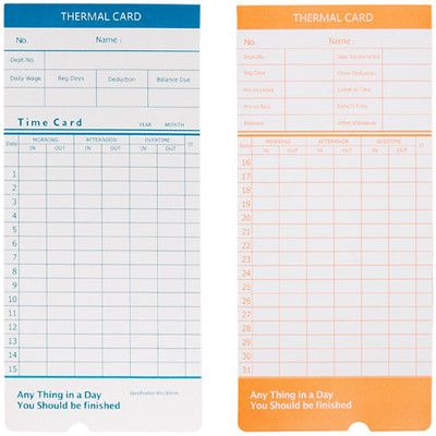 Sided Monthly Attendance Thermal Cards Punch Card for Time Recorder 