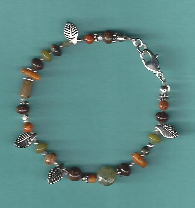   Moon Autumn Leaves JADE CORAL JASPER Silver Artisan Bracelet Boho NWT