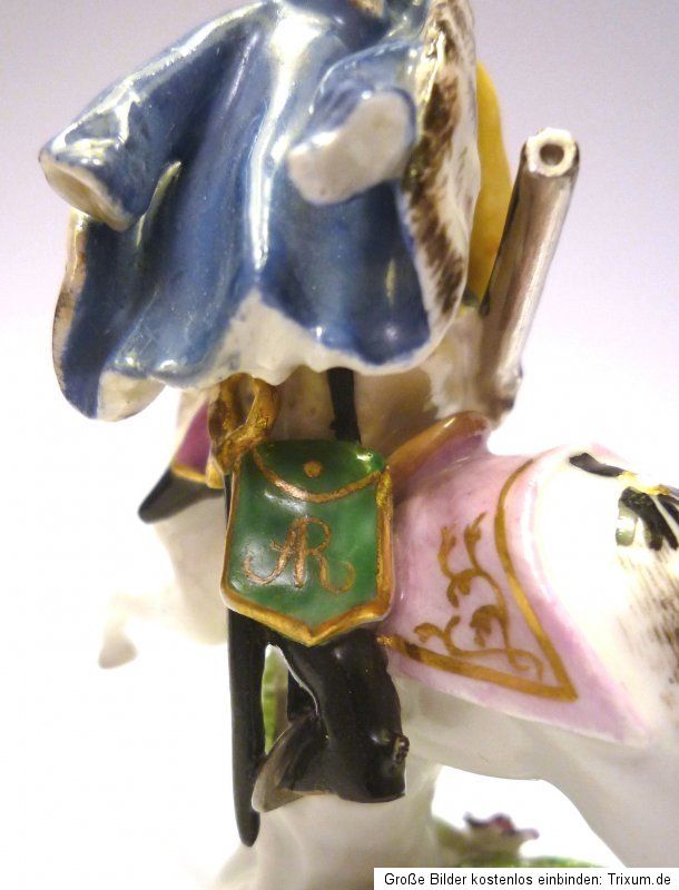 MEISSEN CA. 1750 HUSSAR ON A HORSE  AR MONOGRAM   BYRNES COLLECTION 