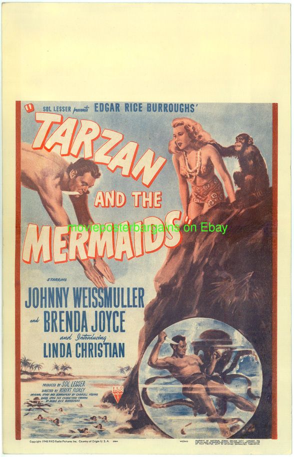 Tarzan and The Mermaids Movie Poster Window Card 1948