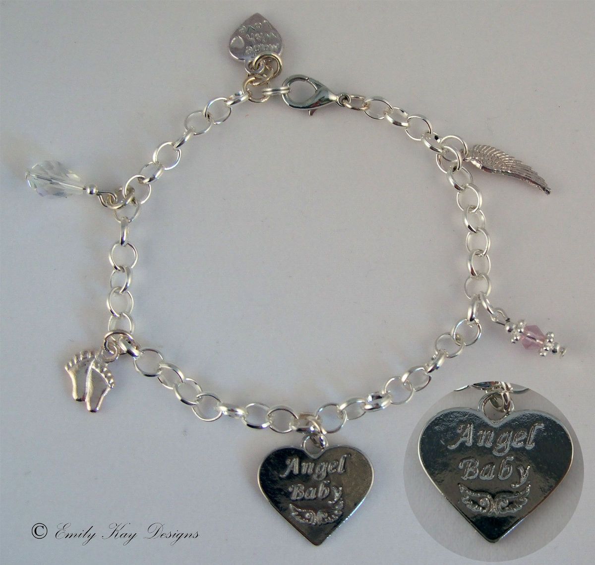  Baby Charm Angel Wings Teardrop Baby Loss Memorial Charm Bracelet 