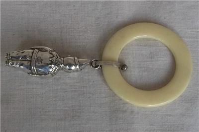   Sterling Silver Baby Rattle with Teething Ring Birmingham 1976