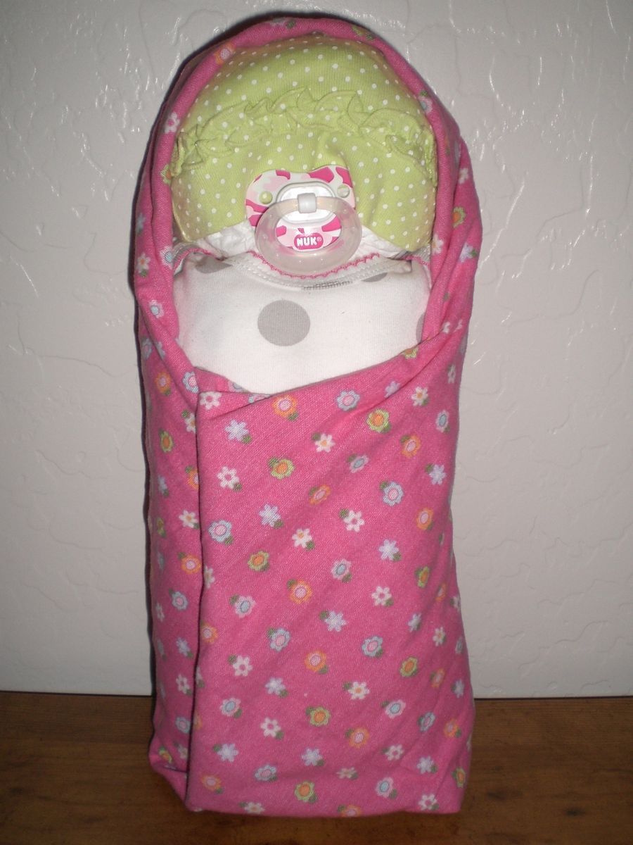 Baby Shower Diaper Cake Swaddling Baby Girl Green Dots Cap