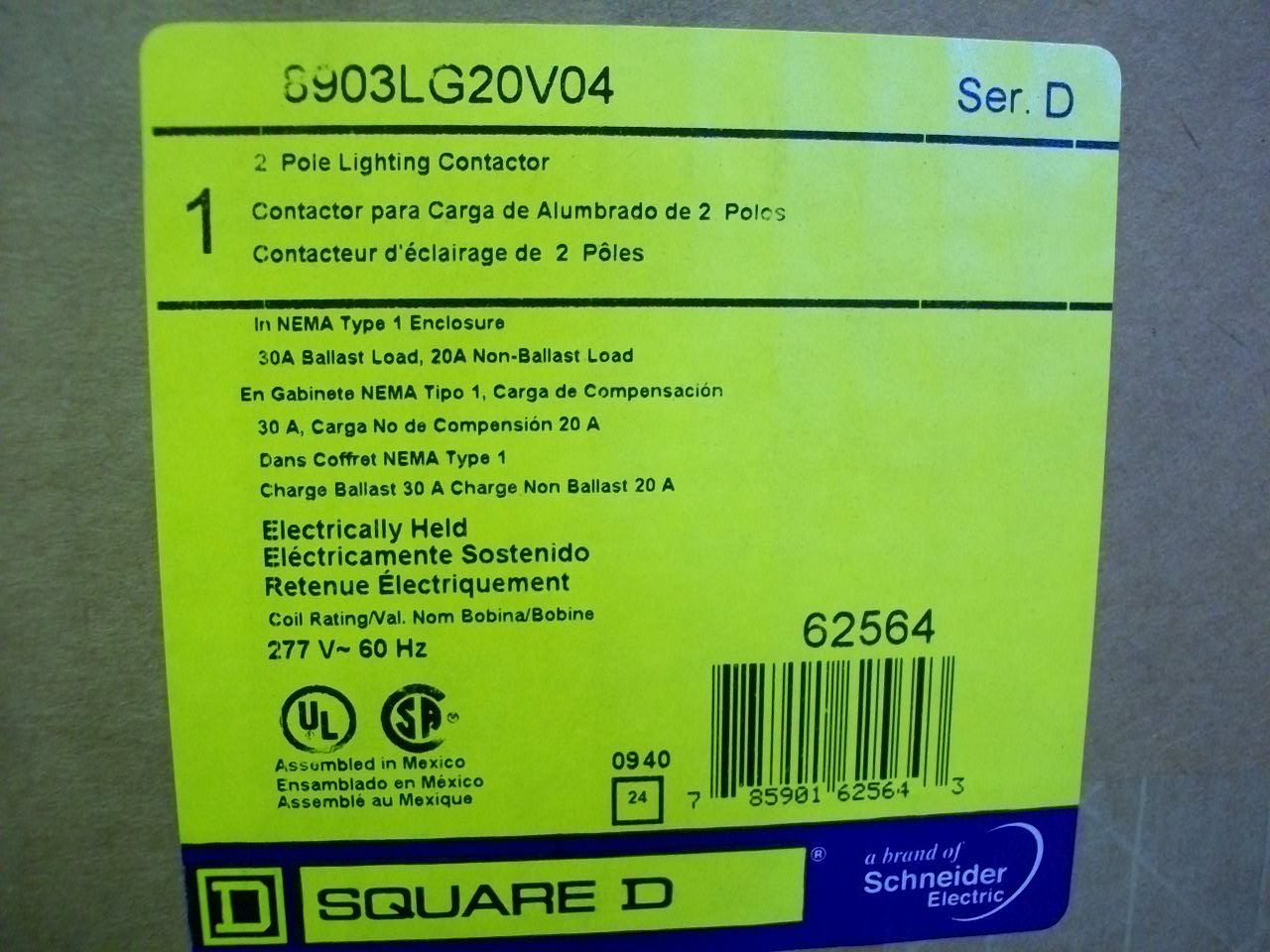 Square D 8903LG20V04 Lighting Contactor New $365