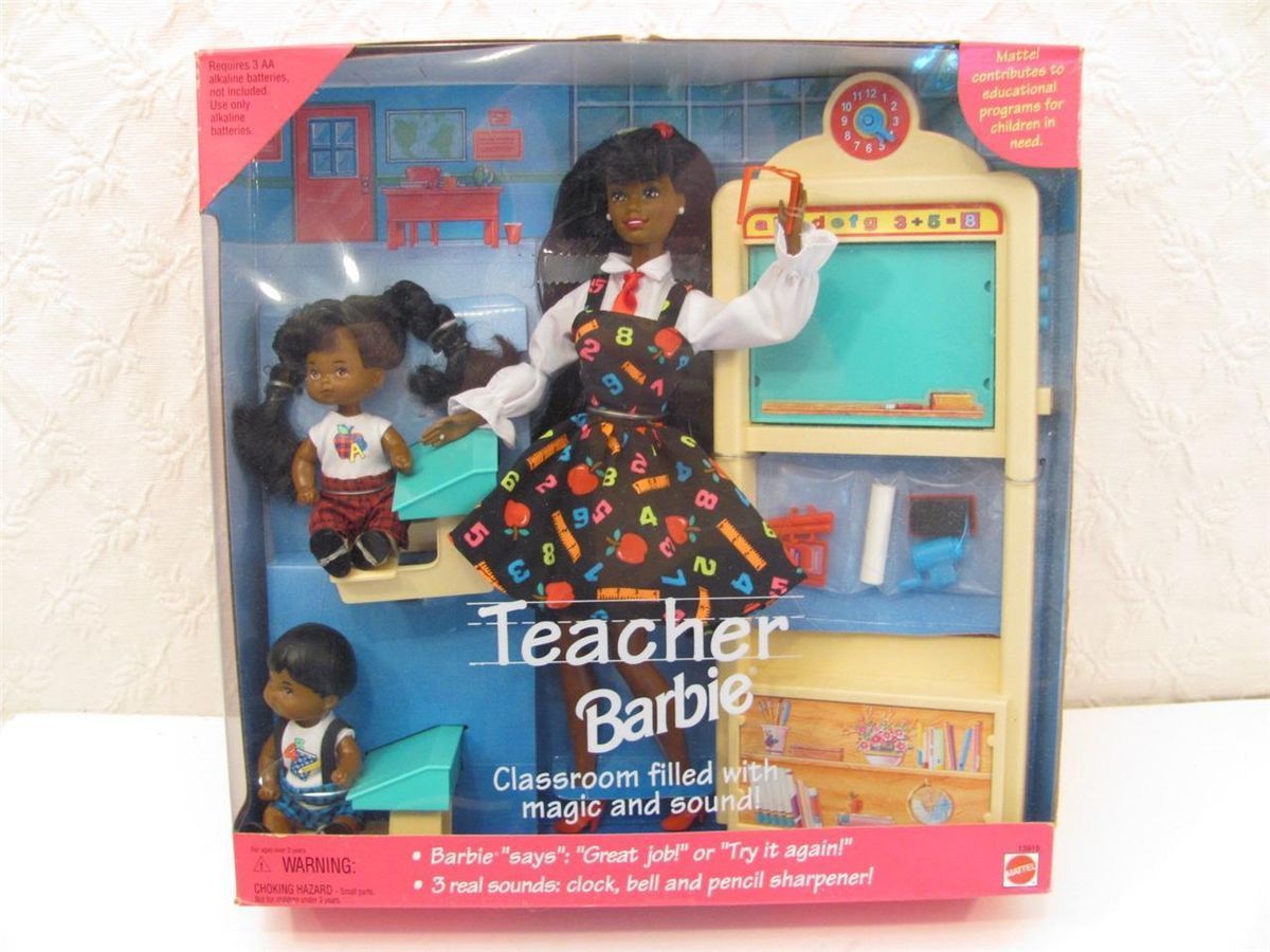 Teacher Barbie Doll Set Mattel 1995 Black African American NIB 3 dolls 