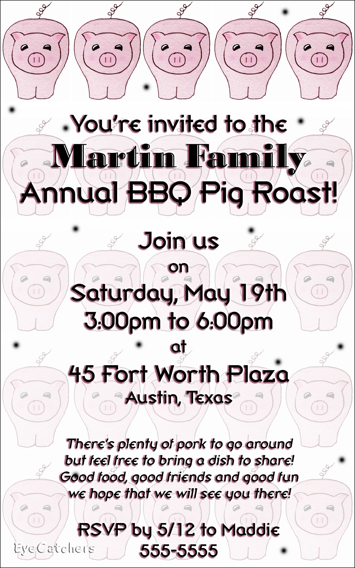 Personalized Pig Roast BBQ Birthday Party Invitations