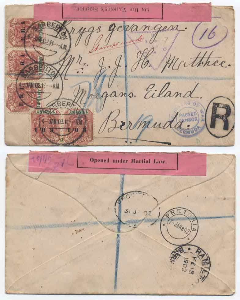 Transvaal 1902 pow Censor Cover Scarce Destination Bermuda H336