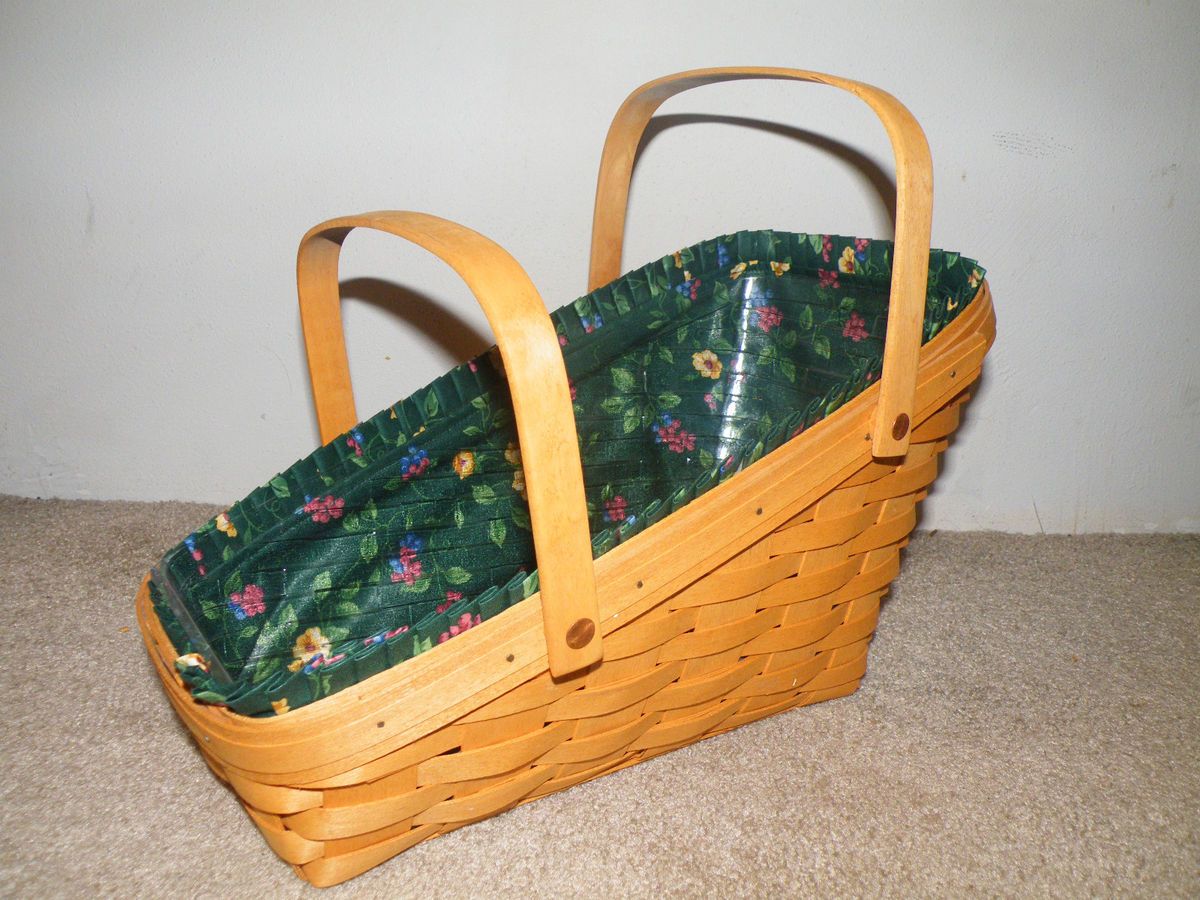 LONGABERGER LARGE VEGETABLE BASKET Plastic Protector Green Flowered 