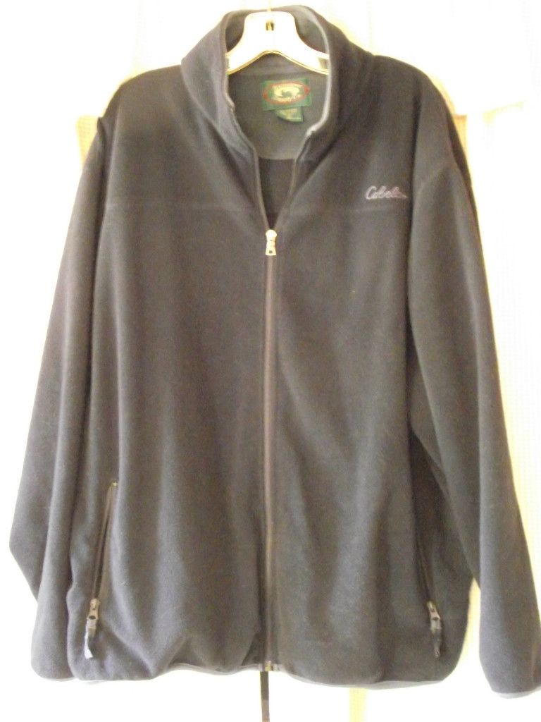 Mens Cabelas XL Black Fleece Zip Up Jacket Very Warm