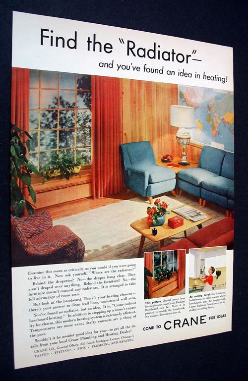 1952 Crane Radiator Radiant Baseboard Heat Print Ad