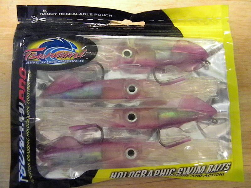 Tsunami Pro Holographic Swim Bait 4 PINK calamari Squid jig WHSQ4 6 