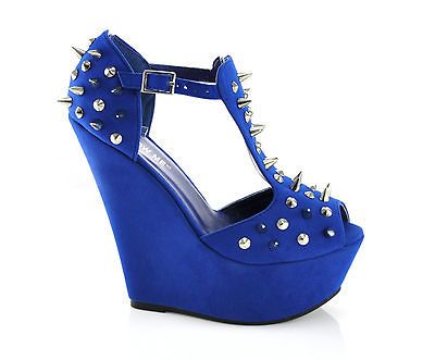 LADIES HIGH HEEL PLATFORM STUDDED WEDGES SHOES PEEPTOE WOMENS WEDGE 