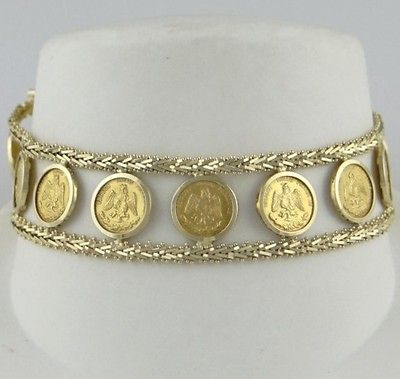 14K 22K GOLD 13 1821 1947 50 PESOS ORO PURO COIN ARROW CUSTOM BRACELET 