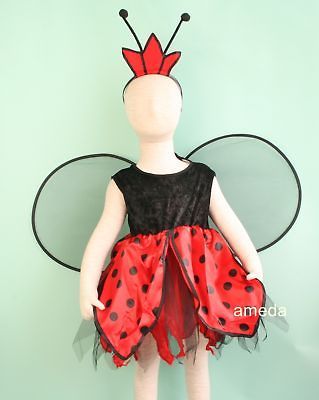 HALLOWEEN GIRLS LADYBUG DRESS WINGS COSTUME BIRTHDAY PARTY XMAS 1 3Y 