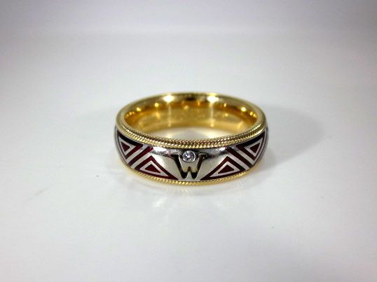 WELLENDORFF DIAMOND AND ENAMEL 18K YELLOW AND WHITE GOLD BAND