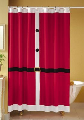 SANTA SUIT FABRIC SHOWER CURTAIN CHRISTMAS BATH DECOR NEW