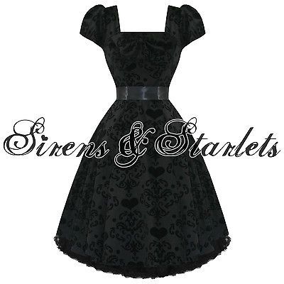 LADIES NEW BLACK HEART VELVET GOTH VTG 50S SWING PARTY COCKTAIL 