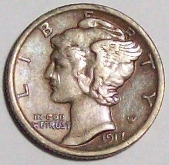 1917 p mercury dime nice originalsharp xf free ship time