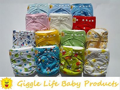 12x Giggle Life Ultra Soft Cloth Diapers & 24x Inserts One Size 8 