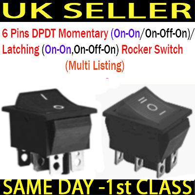 Momentary/Latching 6 Pins 2 Circuits Rocker Switch 16A 250VAC colour 