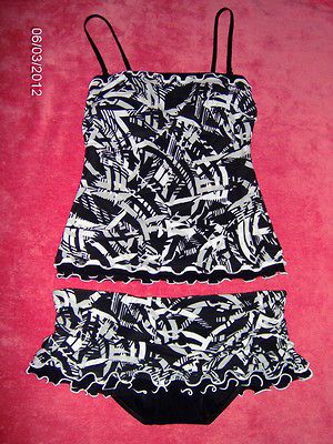 NWT $156 GOTTEX PROFILE RUFFLE TANKINI SKIRT SWIMSUIT, SIZE 14