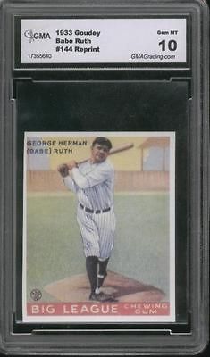 1933 GOUDEY #144 BABE RUTH RP GRADED GMA GEM MINT 10 NY NEW YORK 