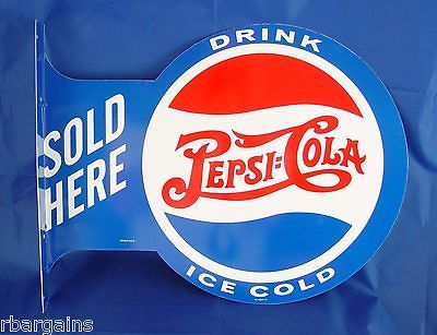 PEPSI COLA PEPSICO FLANGE Metal Tin Wall Sign Retro Vintage Style 