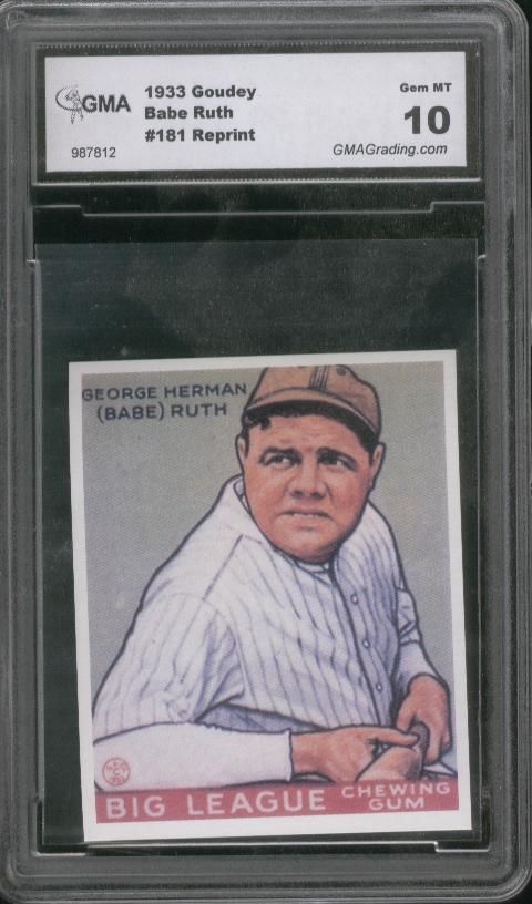 1933 GOUDEY #181 BABE RUTH RP GRADED GMA GEM MINT 10 NY NEW YORK 