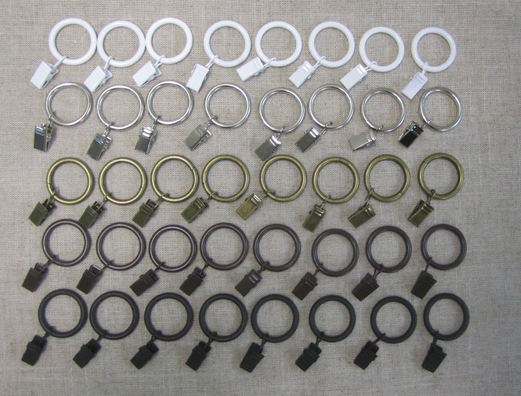 Metal Curtain Drapery Rings with Clips, 8 PK, NEW, 1 Inner Diameter