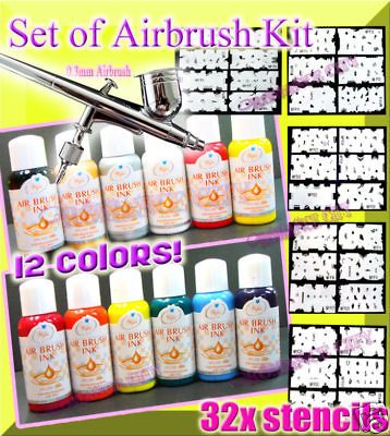 full airbrush kit brush paint stencil nail art 235 from