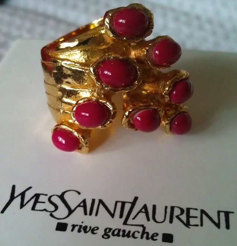 YVES SAINT LAURENT YSL ARTY DARK CORAL DOTS RING SZ 5 NEW 100% 