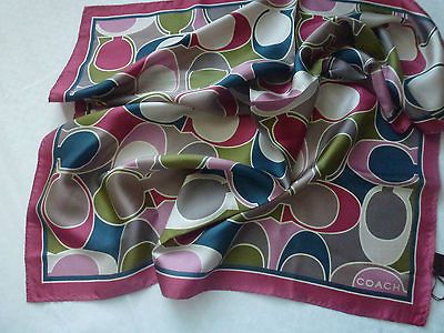 COACH GALLERY SIGNATURE PRINT SILK NECK SCARF MULTICOLOR LARGE NEW