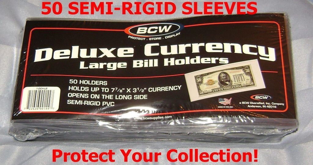 50 CURRENCY SEMI RIGID SLEEVE HOLDERS PAPER MONEY WORLD BANKNOTES NEW 
