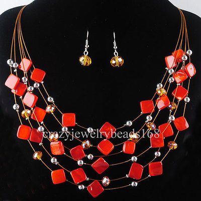 Fashion Mother Of Pearl Shell Crystal Beads Necklace Earrings SET M417