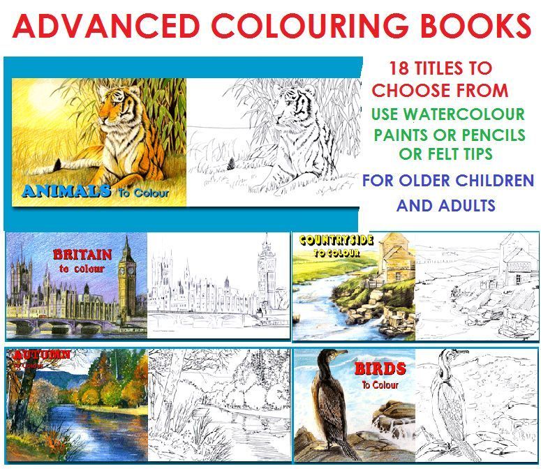 ADVANCED QUALITY COLOURING BOOKS FOR WATERCOLOUR PAINT PENCILS PASTELS 