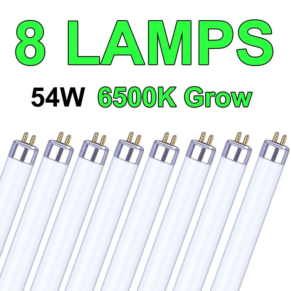 8x T5 Bulb 54W 6500K Hydroponic Veg Aquarium Grow Lamps HO Fluorescent 