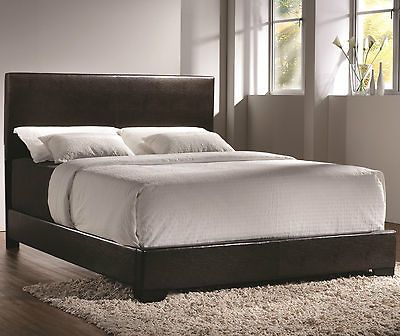  Queen Upholstered Dark Brown Low Profile Queen Size Bed 