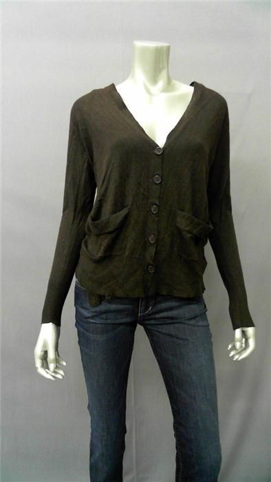 360 Cashmere Misses Cardigan Sweater Sz XS Brown Solid Auth Designer 